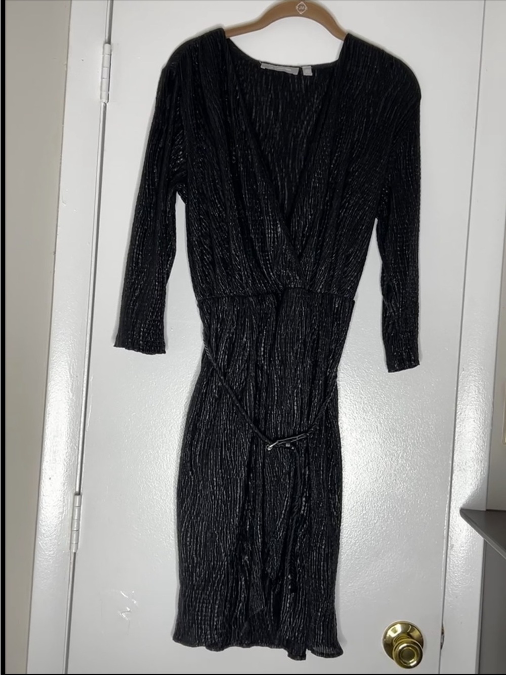 NY Collection Long Sleeve Ruffle Skirt Black Dress Womens Medium